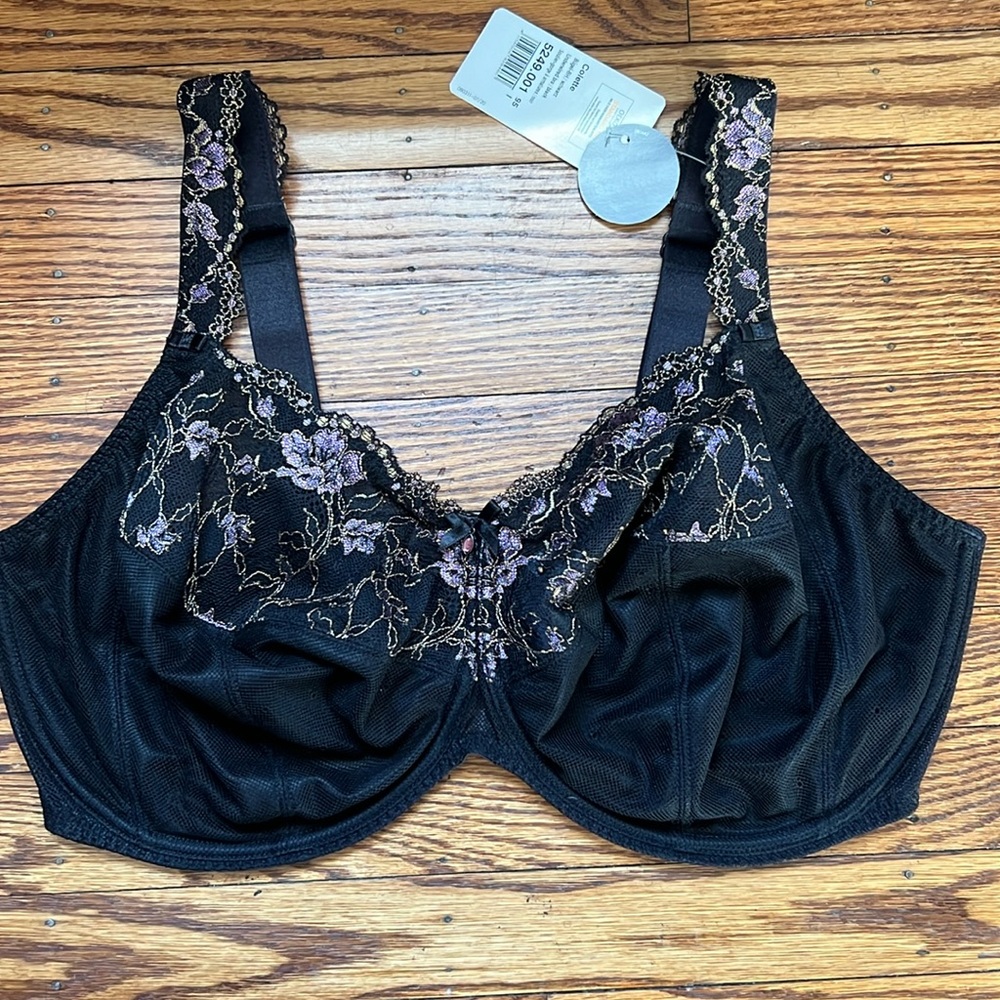Black and purple lace full coverage bra set